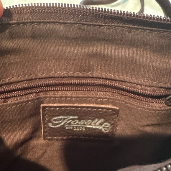 Fossil Dark Brown Leather Crossbody Bag with Silver Heart - Picture 3 of 5